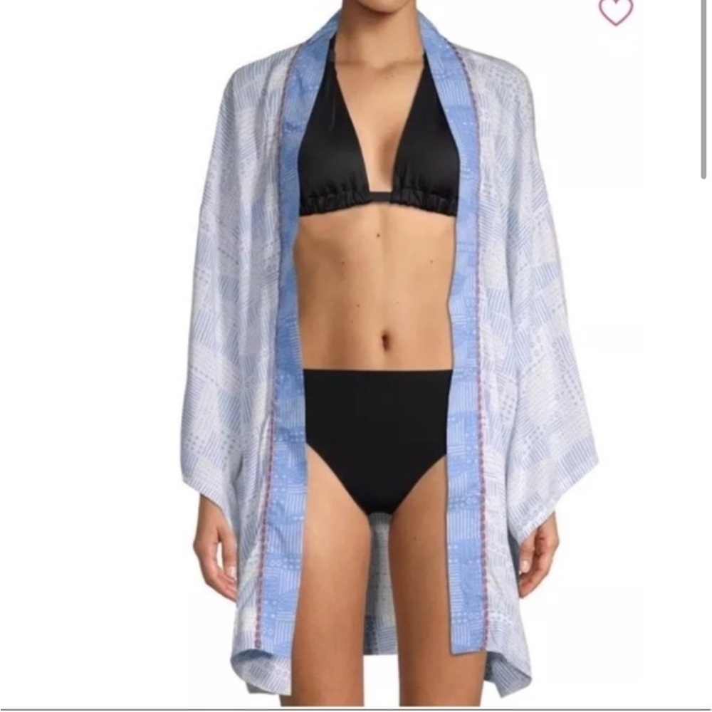 🔴DOLCE VITA Blue White Beaded Swim Robe Kimono Coverup